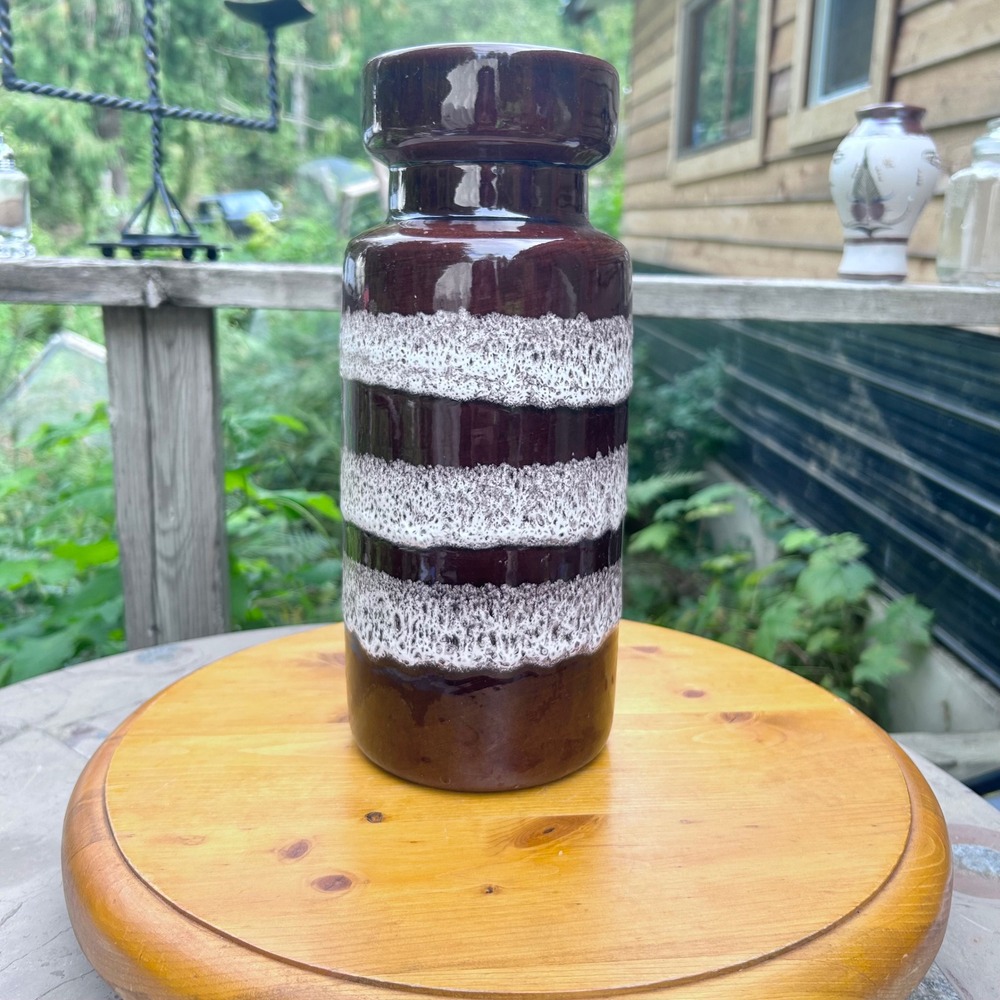 Vintage Pottery Vase Large Brown White Fat Lava Retro MCM Scheurich Keramik